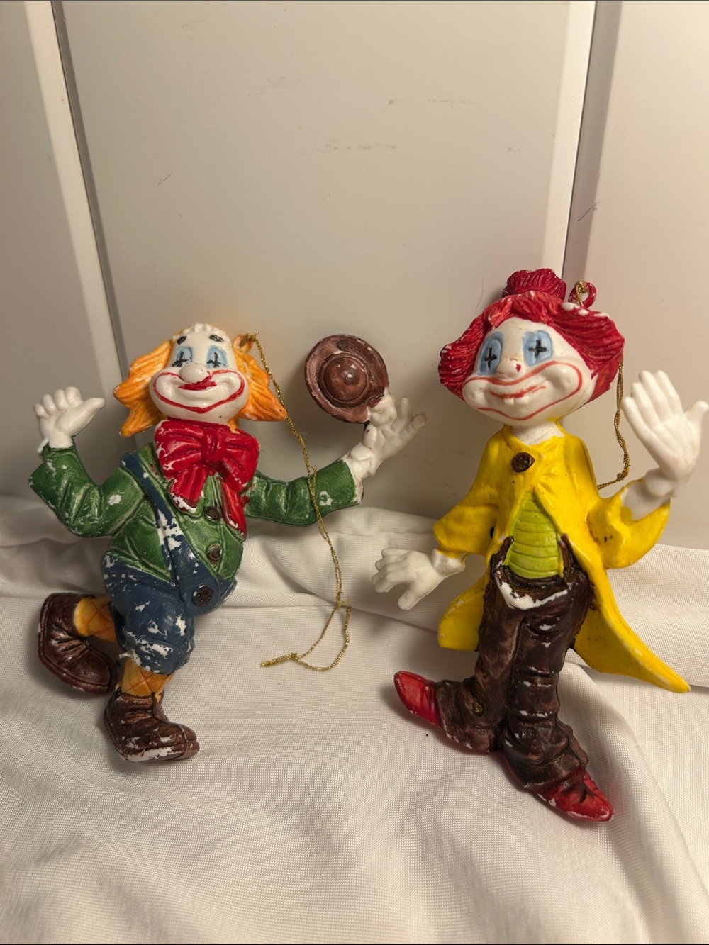 Vintage Blow Mold Clown Christmas Ornaments Lot of 2 1960s Hong Kong Circus Hobo